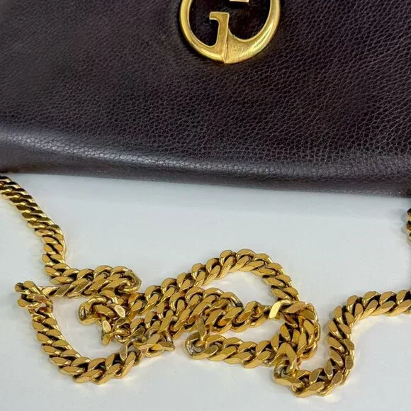 Gucci GG Logo Flap Shoulder Bag Crossbody Dark Purple Leather - Picture 7 of 9